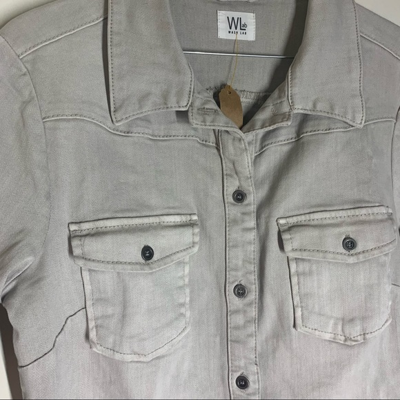 Wash Lab Denim Dress | Jean Style Short Sleeve Shirtdress - Picture 9 of 9